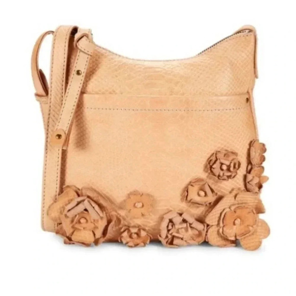 Frye Floral Snake-Textured Crossbody Bag One Size Natural Color Leather NWT - Picture 2 of 9